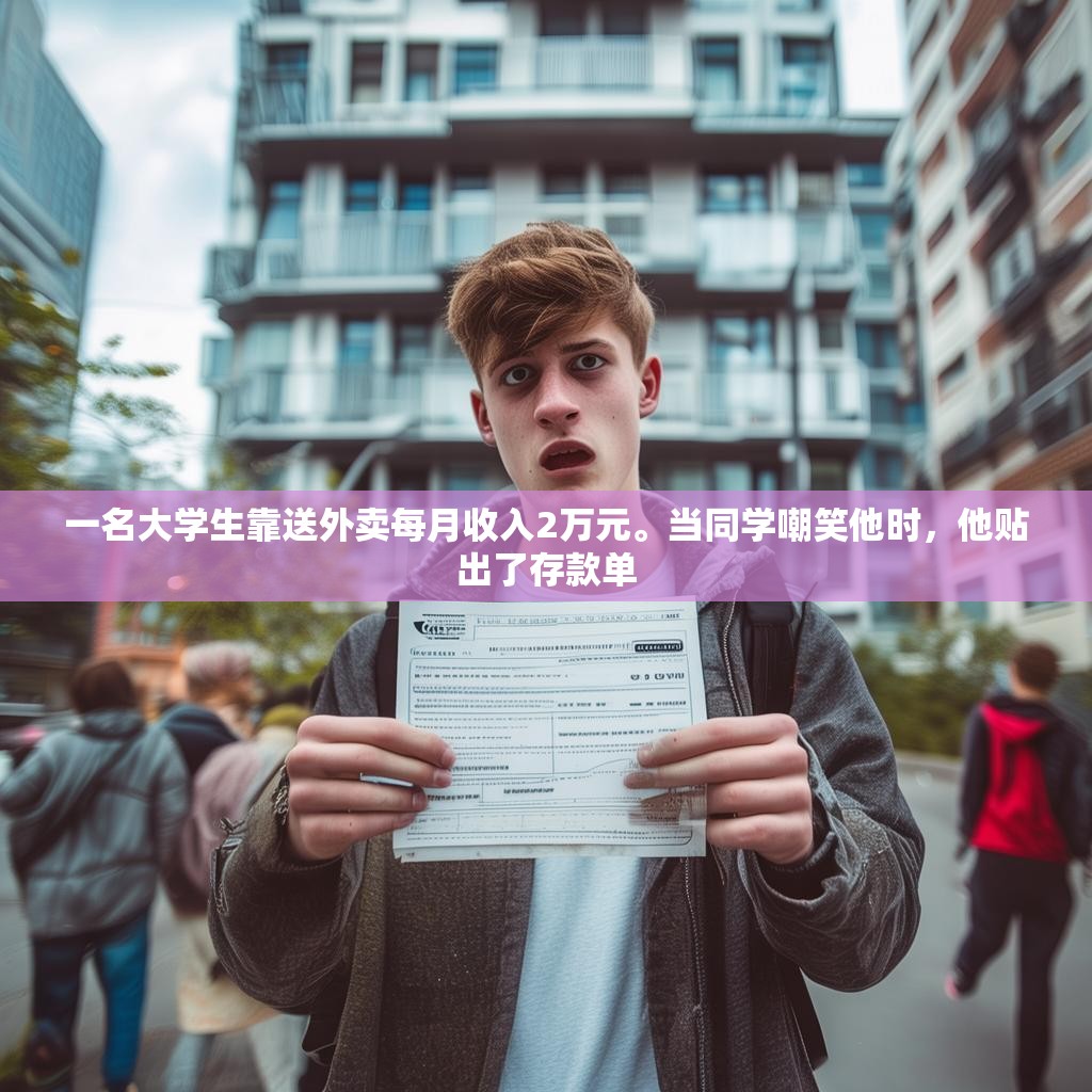 一名大學生靠送外賣每月收入2萬元。當同學嘲笑他時，他貼出了存款單